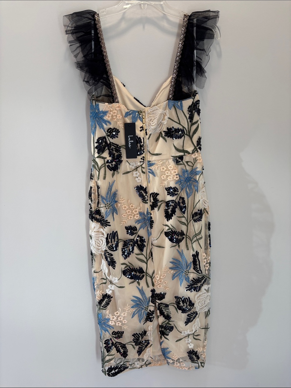 Lulus Show Stopper Embroidered Sequin Bodycon Midi Dress Cream Blue M - Picture 6 of 12